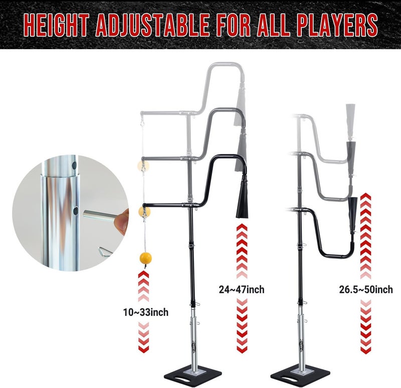 PLAYAPUT 3-In-1 Baseball Softball Batting Tee,5 Hitting Modes To Choose,Auto Reset Baseball Swing Trainner With Tethered Ball,Handrolled Rubber Top,Weighted Base,Height Adjustable Hitting Tee Softball Tee - Image 2